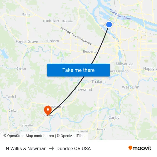 N Willis & Newman to Dundee OR USA map