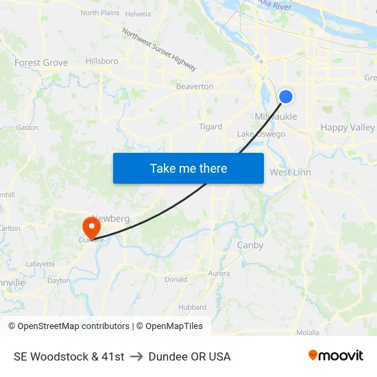 SE Woodstock & 41st to Dundee OR USA map
