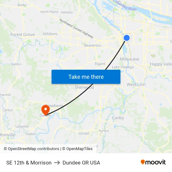 SE 12th & Morrison to Dundee OR USA map