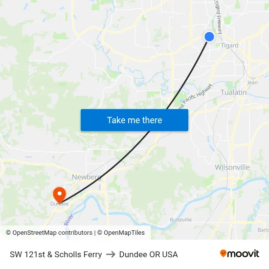SW 121st & Scholls Ferry to Dundee OR USA map