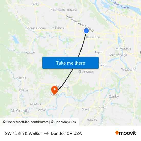 SW 158th & Walker to Dundee OR USA map