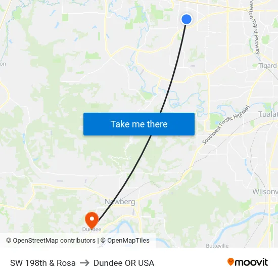 SW 198th & Rosa to Dundee OR USA map