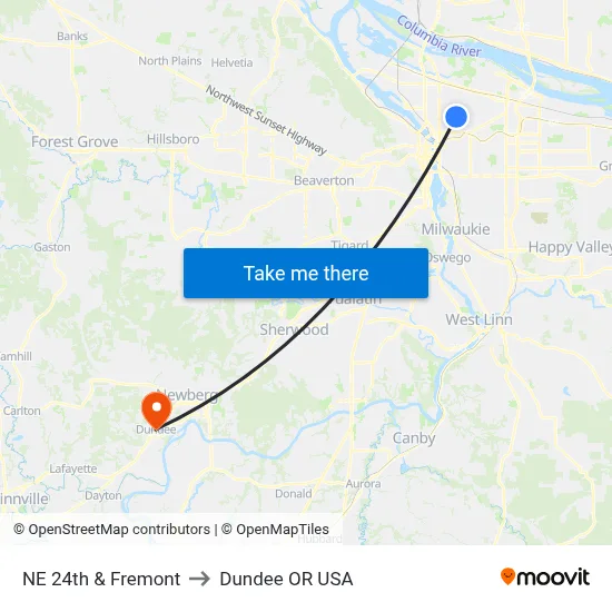 NE 24th & Fremont to Dundee OR USA map
