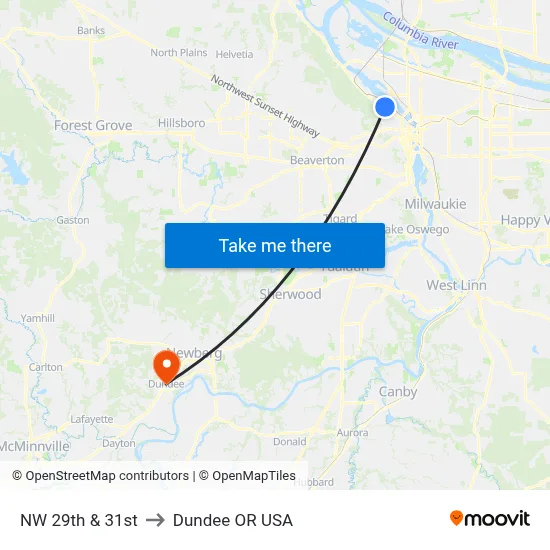 NW 29th & 31st to Dundee OR USA map