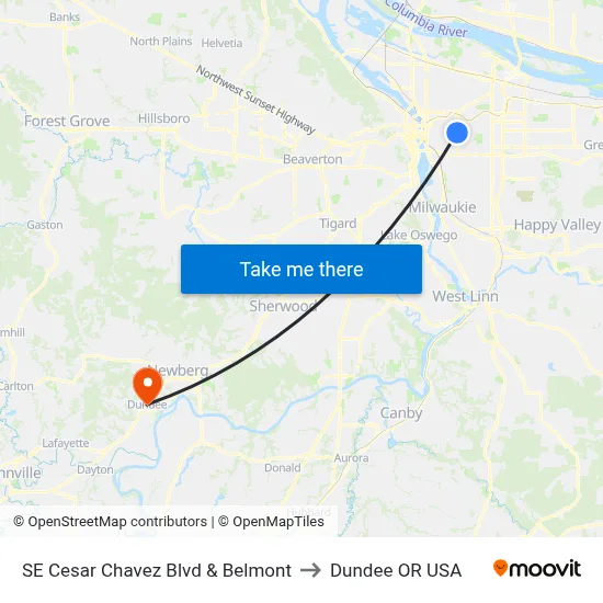 SE Cesar Chavez Blvd & Belmont to Dundee OR USA map