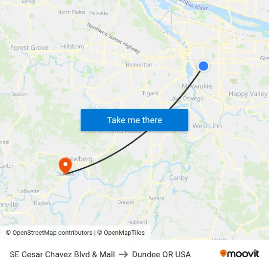 SE Cesar Chavez Blvd & Mall to Dundee OR USA map