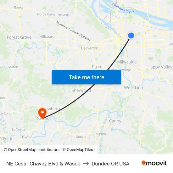 NE Cesar Chavez Blvd & Wasco to Dundee OR USA map