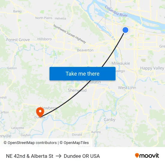 NE 42nd & Alberta St to Dundee OR USA map