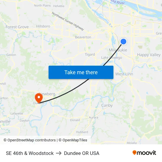 SE 46th & Woodstock to Dundee OR USA map