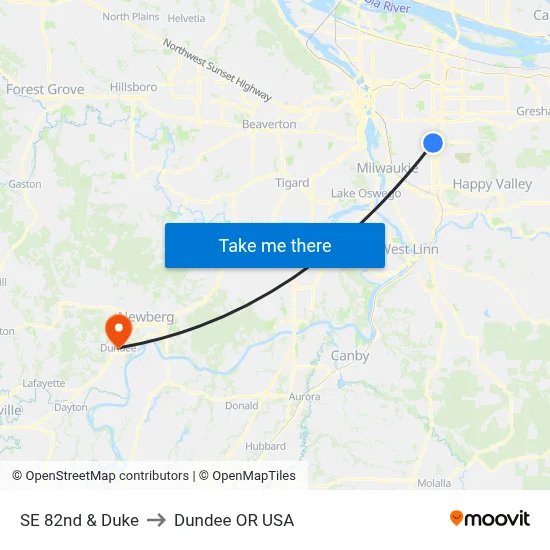 SE 82nd & Duke to Dundee OR USA map