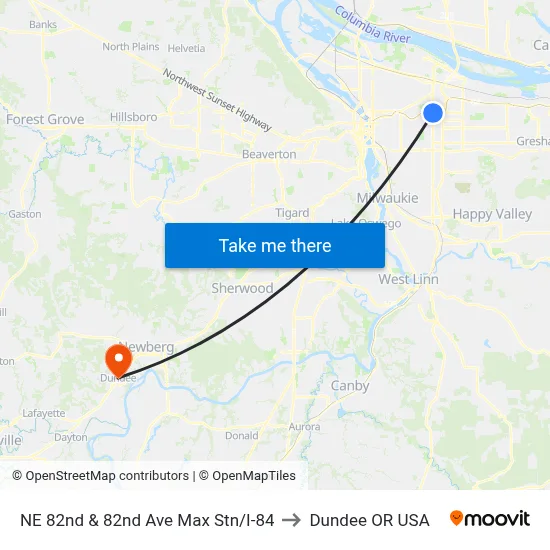 NE 82nd & 82nd Ave Max Stn/I-84 to Dundee OR USA map