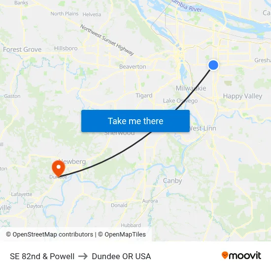 SE 82nd & Powell to Dundee OR USA map