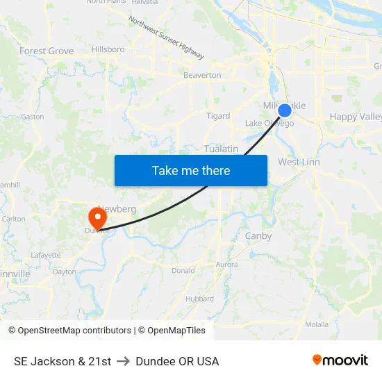 SE Jackson & 21st to Dundee OR USA map