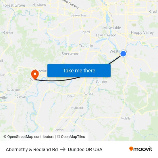Abernethy & Redland Rd to Dundee OR USA map
