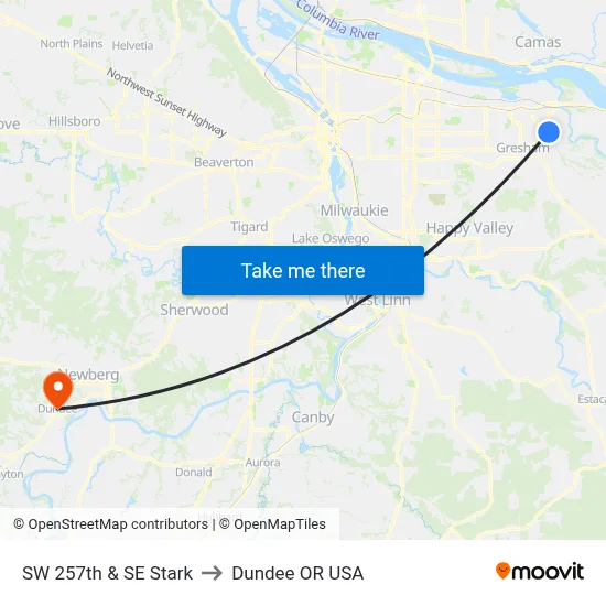 SW 257th & SE Stark to Dundee OR USA map