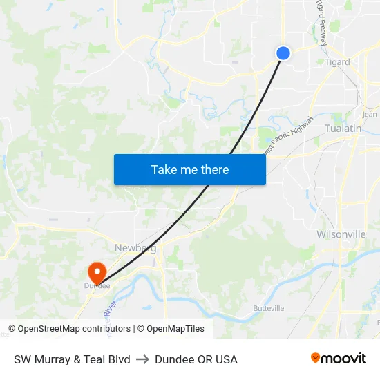 SW Murray & Teal Blvd to Dundee OR USA map
