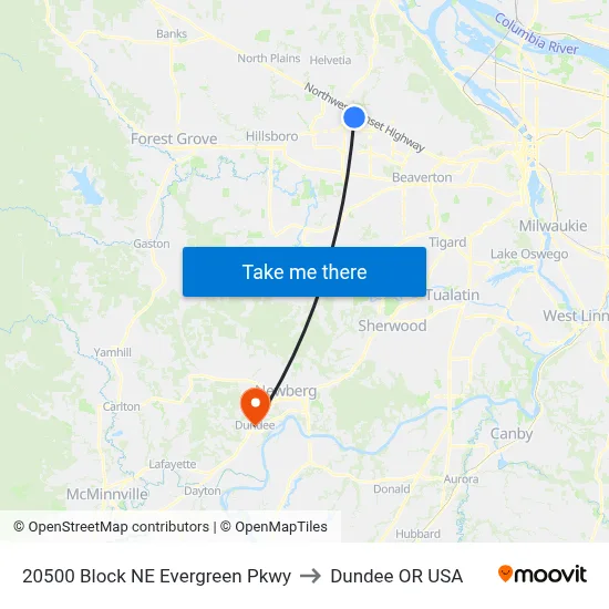20500 Block NE Evergreen Pkwy to Dundee OR USA map