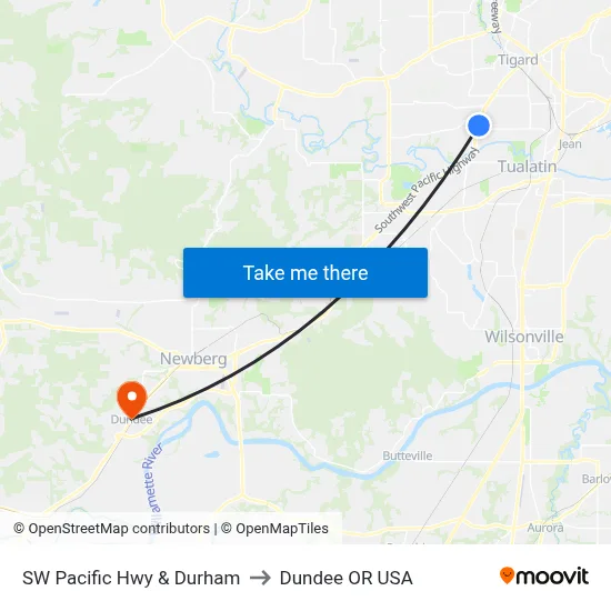 SW Pacific Hwy & Durham to Dundee OR USA map