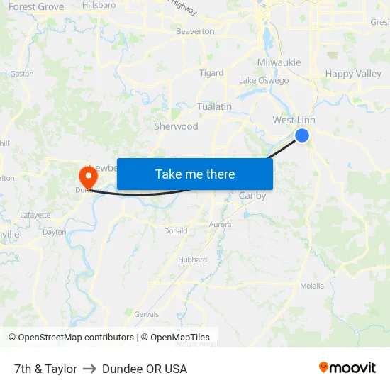 7th & Taylor to Dundee OR USA map
