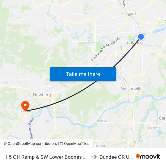 I-5 Off Ramp & SW Lower Boones Ferry to Dundee OR USA map