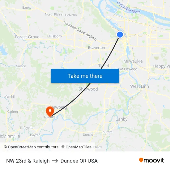 NW 23rd & Raleigh to Dundee OR USA map