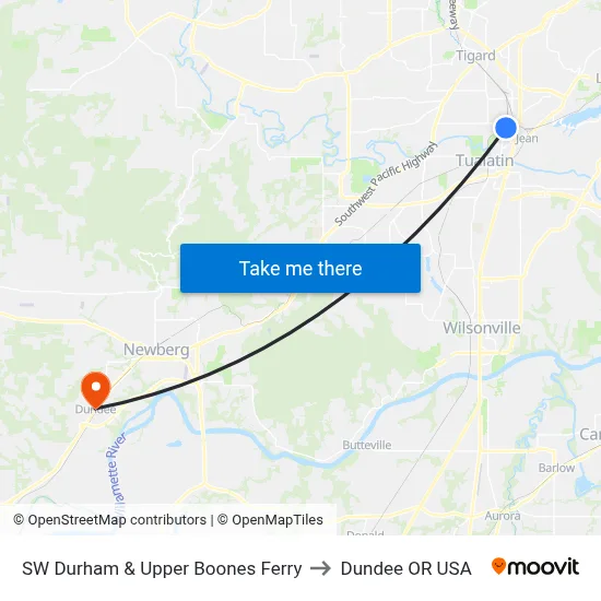 SW Durham & Upper Boones Ferry to Dundee OR USA map