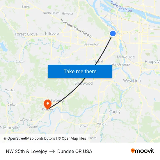 NW 25th & Lovejoy to Dundee OR USA map