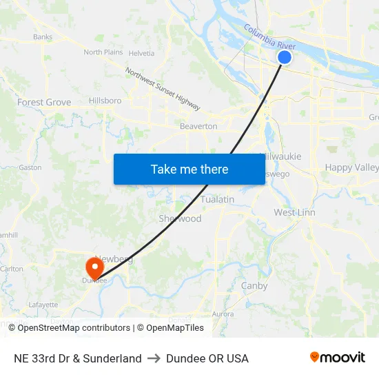 NE 33rd Dr & Sunderland to Dundee OR USA map