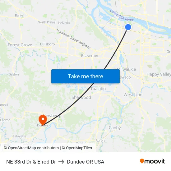 NE 33rd Dr & Elrod Dr to Dundee OR USA map