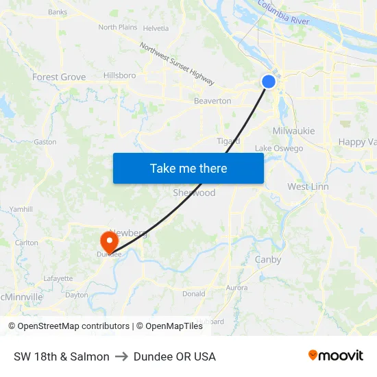 SW 18th & Salmon to Dundee OR USA map