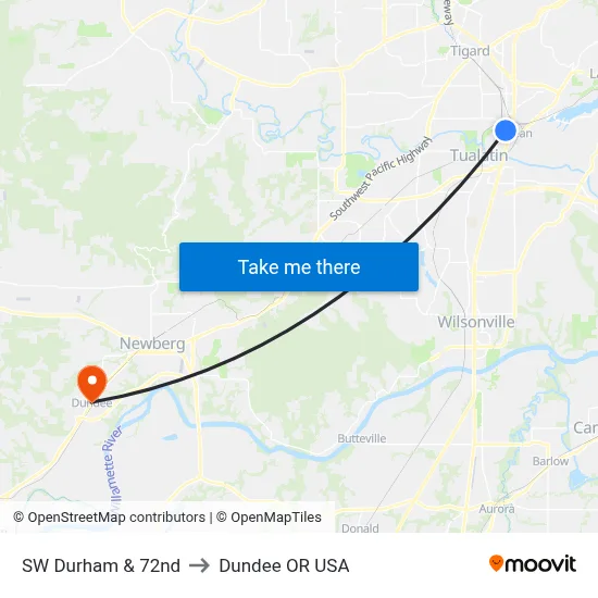 SW Durham & 72nd to Dundee OR USA map
