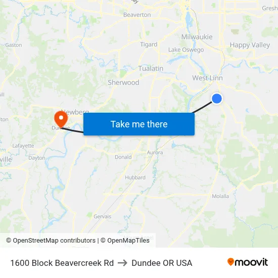 1600 Block Beavercreek Rd to Dundee OR USA map