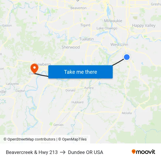Beavercreek & Hwy 213 to Dundee OR USA map