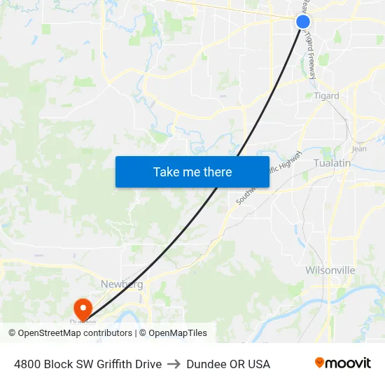 4800 Block SW Griffith Drive to Dundee OR USA map