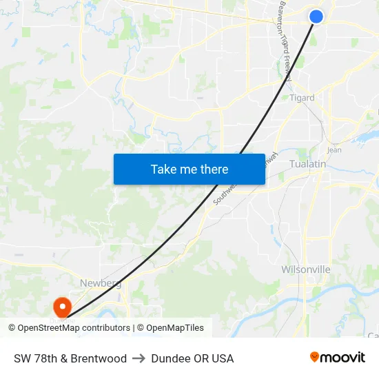 SW 78th & Brentwood to Dundee OR USA map