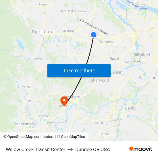 Willow Creek Transit Center to Dundee OR USA map