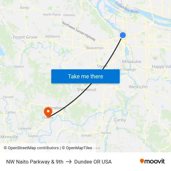 NW Naito Parkway & 9th to Dundee OR USA map