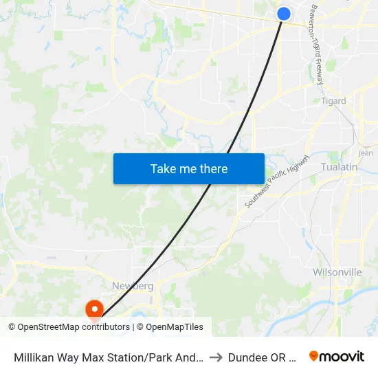 Millikan Way Max Station/Park And Ride to Dundee OR USA map