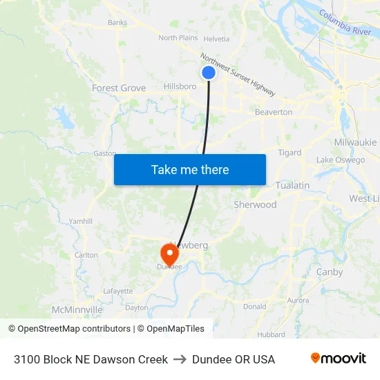 3100 Block NE Dawson Creek to Dundee OR USA map