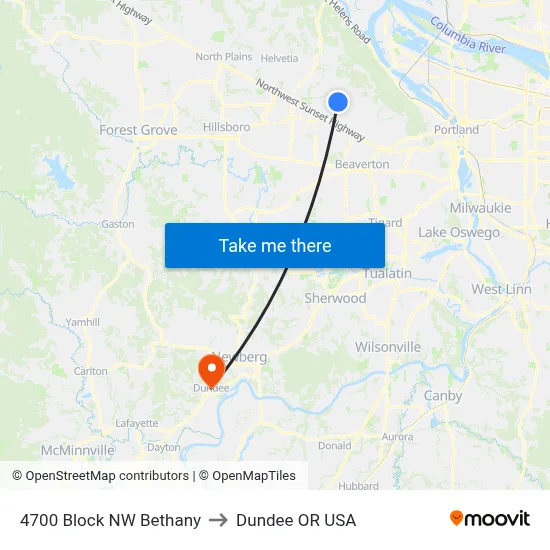 4700 Block NW Bethany to Dundee OR USA map