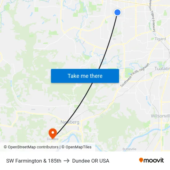 SW Farmington & 185th to Dundee OR USA map