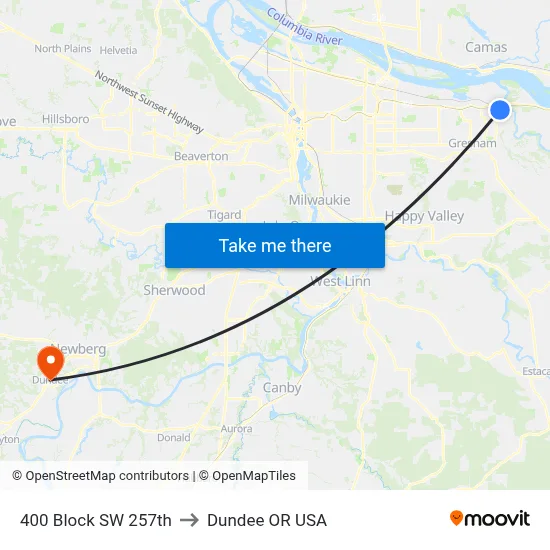 400 Block SW 257th to Dundee OR USA map