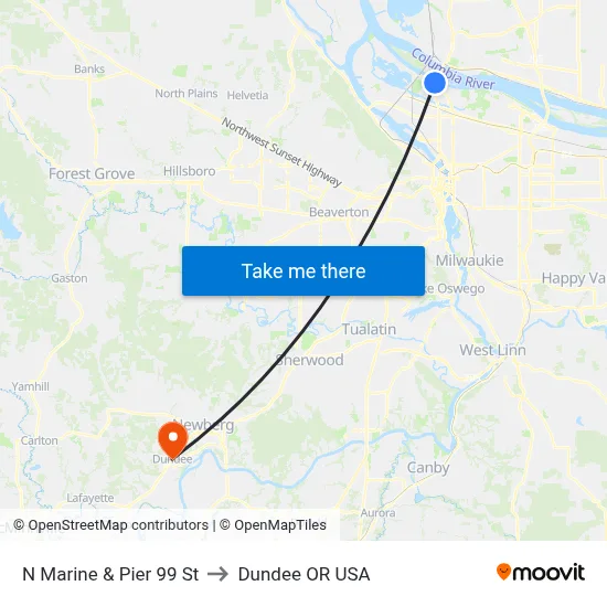 N Marine & Pier 99 St to Dundee OR USA map