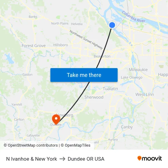 N Ivanhoe & New York to Dundee OR USA map