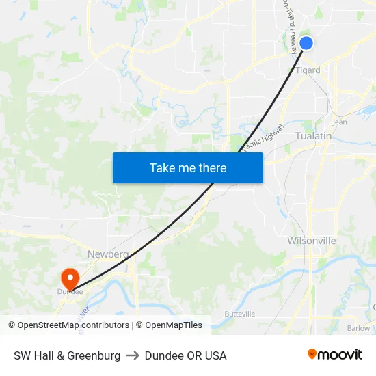 SW Hall & Greenburg to Dundee OR USA map