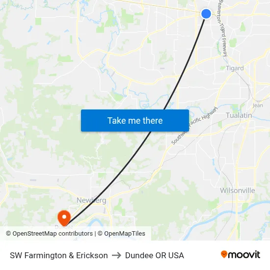 SW Farmington & Erickson to Dundee OR USA map