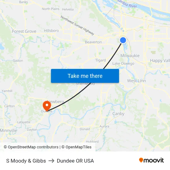 S Moody & Gibbs to Dundee OR USA map