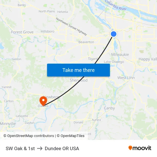 SW Oak & 1st to Dundee OR USA map