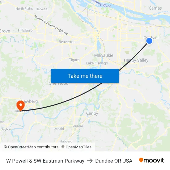 W Powell & SW Eastman Parkway to Dundee OR USA map