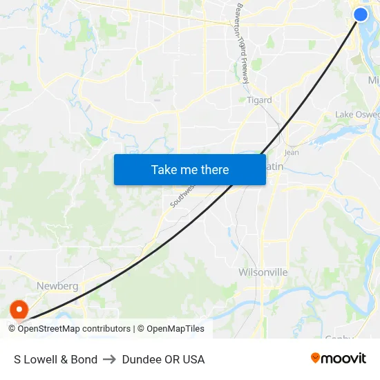S Lowell & Bond to Dundee OR USA map